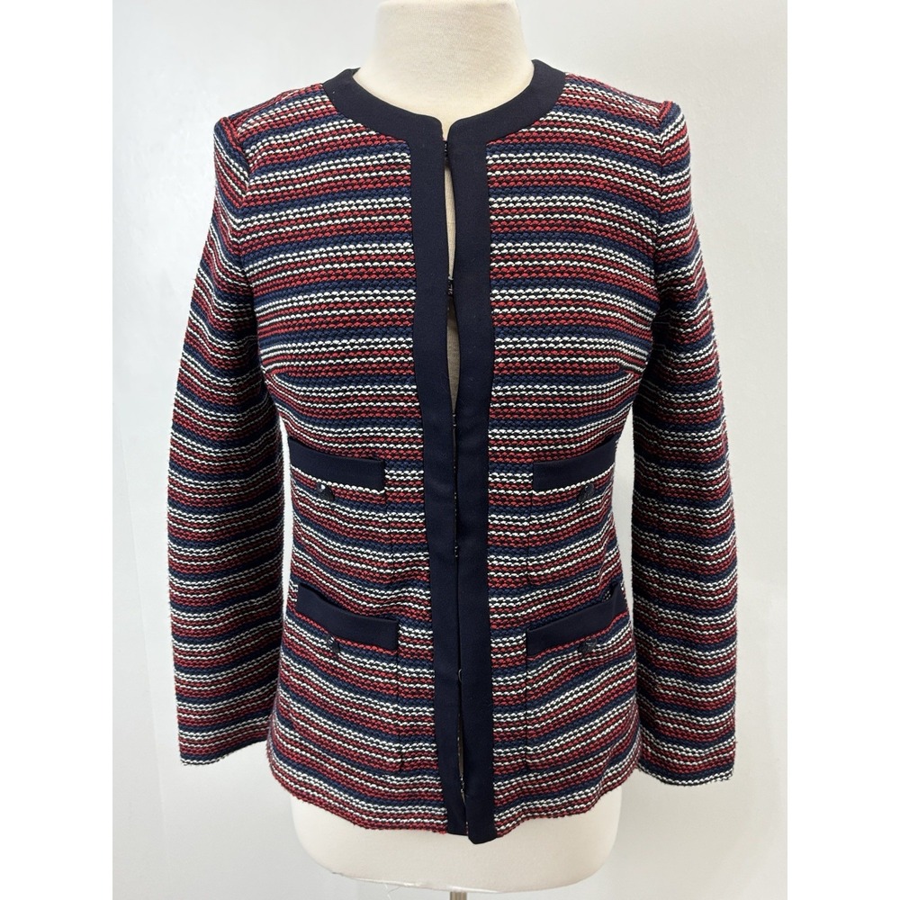 NEW! Talbots Blazer Jacket Sz Xsmall Red White Blue Classic Career Boucle